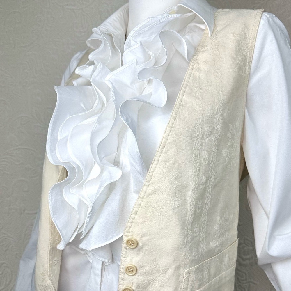 Lauren Ralph Lauren White Cotton Ruffle Front Button Down Shirt - Picture 2 of 16